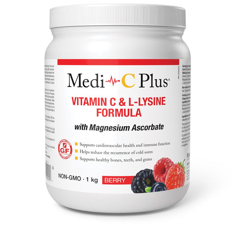 W. Gifford-Jones MD Medi-C Plus Vitamin C & L- Lysine Formula with Magnesium Ascorbate - Berry - Yeswellness.com