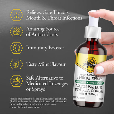 Dutchman's Gold Honey & Propolis Throat Spray Mint 30mL