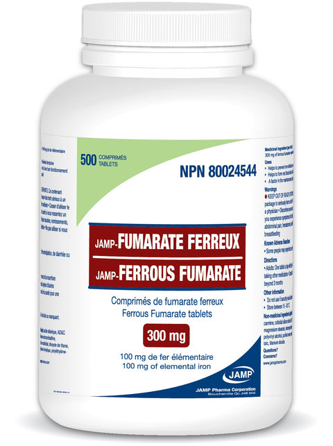 Jamp Ferrous Fumarate 300mg 500 Tablets - Yeswellness.com