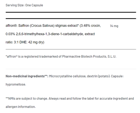 AOR-Saffron-2.0-Supplement-Facts