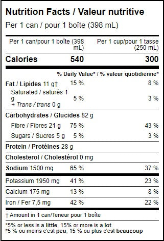 Amy's Organic Refried Beans Traditional Nutrition Facts Label