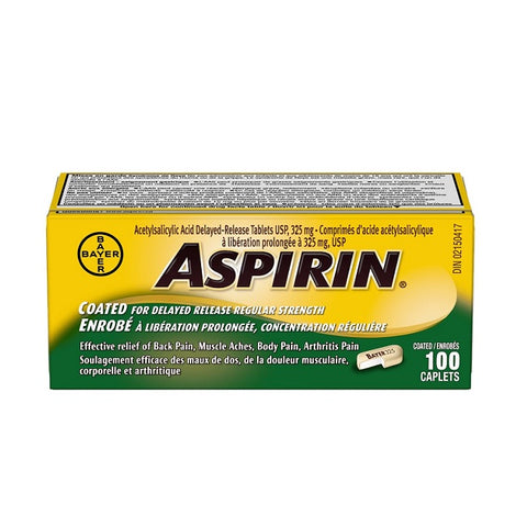 Aspirin Regular Strength Coated 325mg 100 Caplets - YesWellness.com