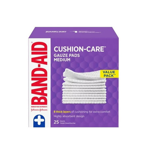 Band-Aid Cushion Care Gauze Pads Medium 25 Pads - YesWellness.com