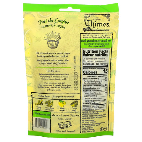Chimes Ginger Chews Meyer Lemon Flavor 100g - YesWellness.com