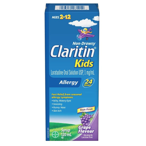 Expires February 2025 Clearance Claritin Kids Non Drowsy Allergy Syrup Grape Flavour 120mL