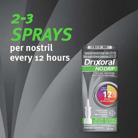 Drixoral No Drip Cooling Menthol Nasal Decongestant Pump Mist 15mL - YesWellness.com