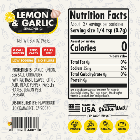 Flavorgod Lemon & Garlic Seasoning 96g ingredients