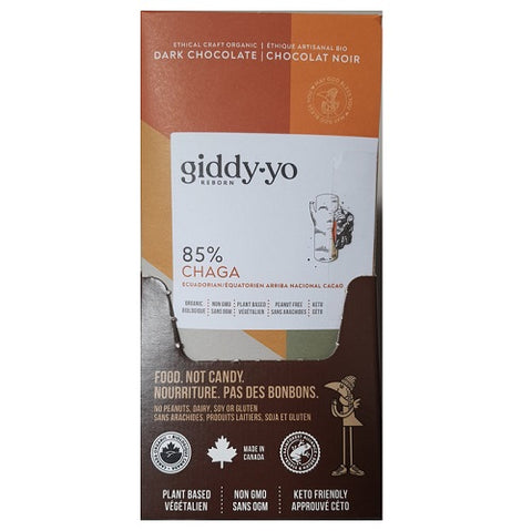 Giddy Yo Chaga Certified Organic 85% Dark Chocolate Bar