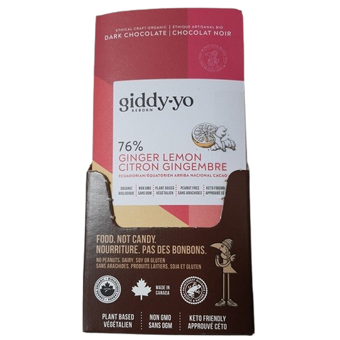 Giddy Yo Ginger 76% Certified Organic Dark Chocolate Bars