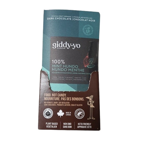 Giddy Yo Hundo Mint 100% (Sugar free) Certified Organic Dark Chocolate Bars