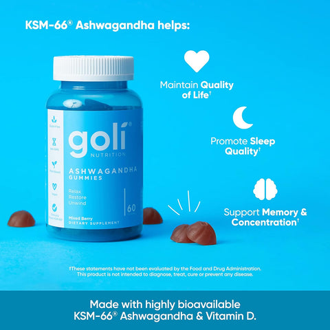 Goli Nutrition Ashwagandha Gummies 60 Gummies - YesWellness.com