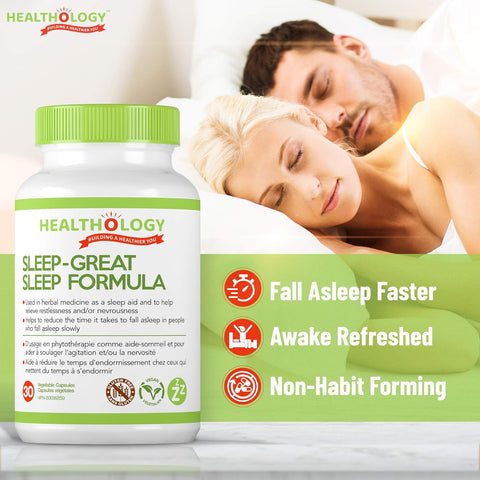 Healthology Sleep-Great Sleep Formula Capsules (Various Sizes) - YesWellness.com