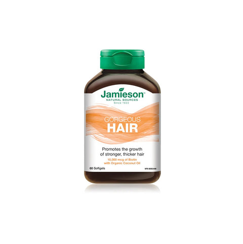 Jamieson Gorgeous Hair 10,000mcg Biotin with Organic Coconut Oil 60 Softgels - YesWellness.com