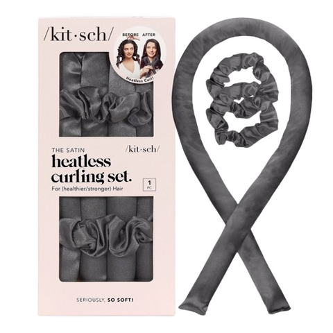 Kitsch Satin Heatless Curling Set - Charcoal - Yeswellness