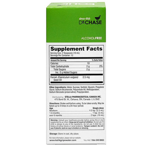 Kolik Alcohol-Free Gripe Water 150mL - Supplement Facts