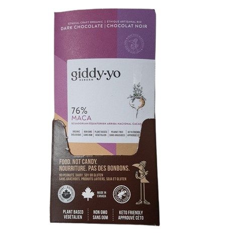 Giddy Yo Maca 76% Certified Organic Dark Chocolate Bars