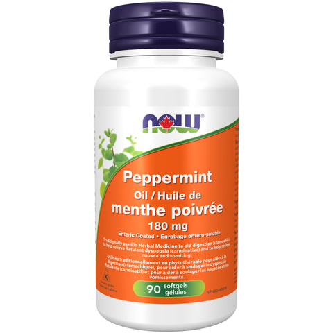 NOW Peppermint Oil 180mg Ent.Coat with Fennel Ginger 90 Gel - Yeswellness.com