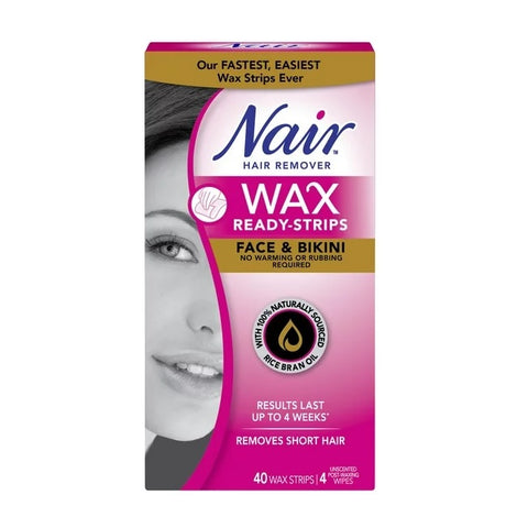 Nair Hair Remover Wax Ready Strips Face & Bikini 40 Wax Strips 