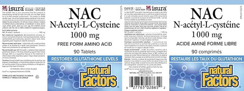 Natural Factors NAC N-Acetyl-L-Cysteine 1000mg 90 Tablets