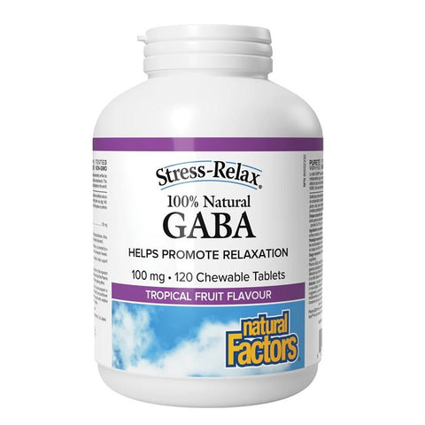 Natural Factors Stress Relax 100% Natural GABA Tropical Fruit Flavour 120 Chewable Tablets