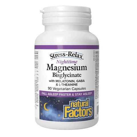 Natural Factors Stress-Relax Nighttime Magnesium Bisglycinate 90 Veg Capsules