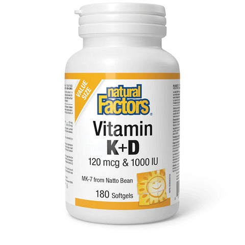 Natural Factors Vitamin K + D 120mcg/1000IU Bonus Size 180 Softgels