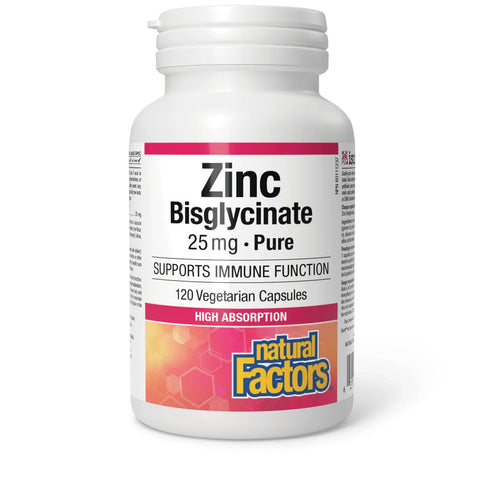 Natural Factors Zinc Bisglycinate 120 Vegetarian Capsules - YesWellness.com