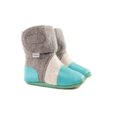 Nooks Design Booties Grey with Teal - Newborn - YesWellness.com