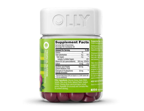 OLLY Daily Energy Caffeine Free Tropical Passion 60 Gummies