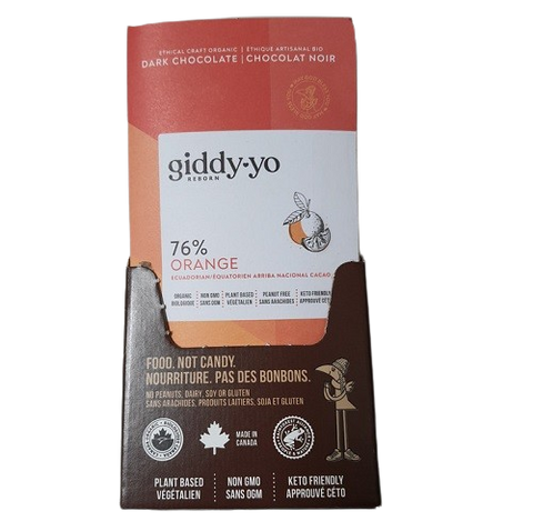 Giddy Yo Orange 76% Certified Organic Dark Chocolate Bars