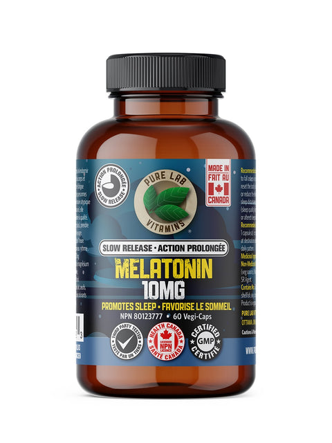 Pure Lab Vitamins Melatonin 10mg Slow Release 60 Veg Capsules - Yeswellness.com