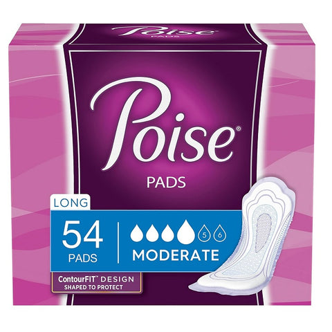 Poise Incontinence Pads Moderate Absorbency Long 2 x 54 Count