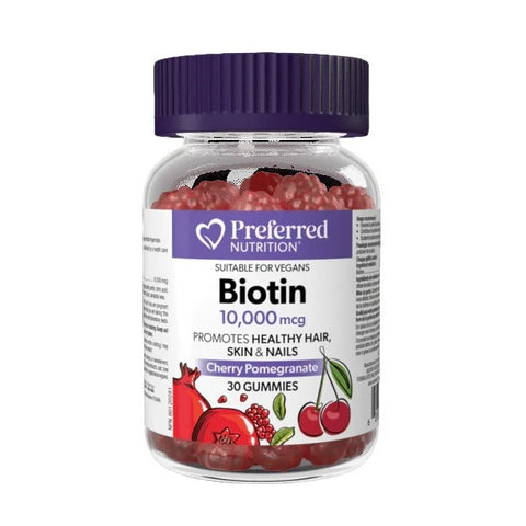 Preferred Nutrition Biotin 10000 mcg Cherry Pomegranate Gummies 30 Count