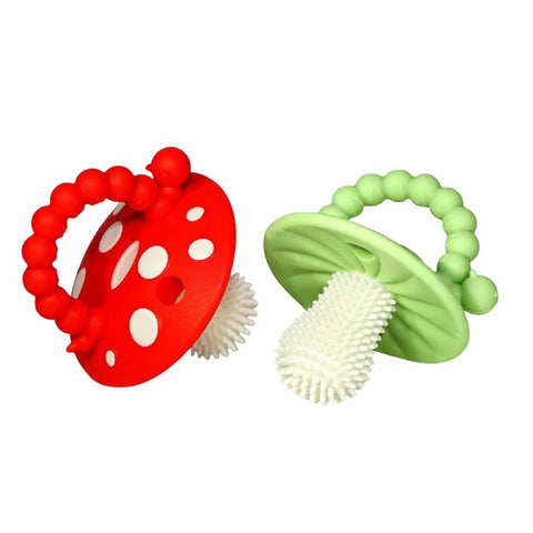 Razbaby Chompy Mushroom Silicone Teether Red & Pink 2 Pack