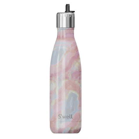 S'well Stainless Steel Water Bottle with Flip Straw Cap Geode Rose 17oz