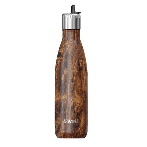 S'well Stainless Steel Water Bottle with Flip Straw Cap Teakwood 17oz