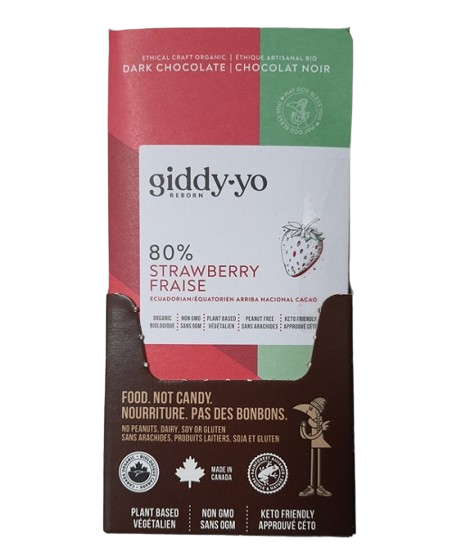 Giddy Yo Strawberry 80% Dark Chocolate Bar Certified Organic 62g