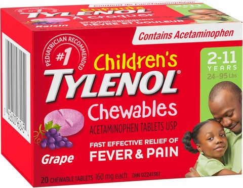 Tylenol Children Chewable Tab Grape 160mg 2x20 Tabs - Yeswellness.com