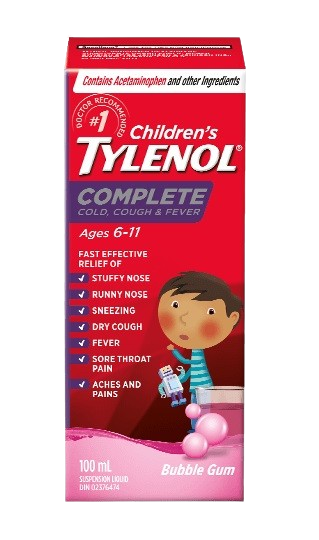 Tylenol Children Complete Cold Cough Fever Bubblegum 100mL - Yeswellness.com