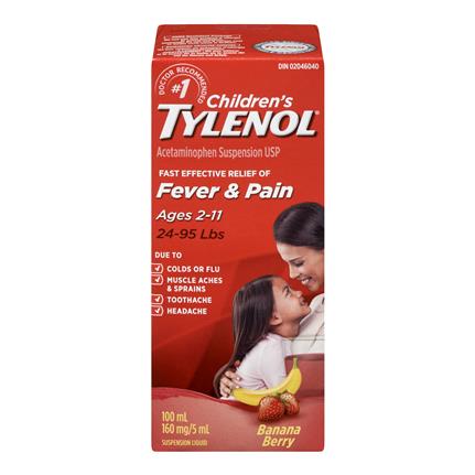 Tylenol Children Fever & Pain 160mg Banana Berry 100mL - Yeswellness.com