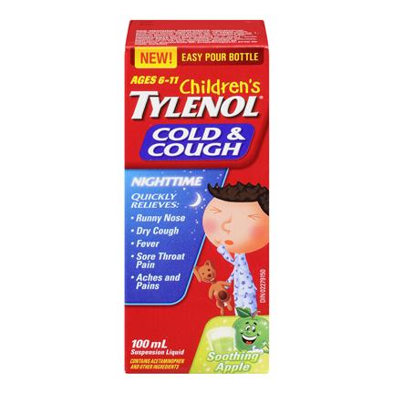 Tylenol Children's Cold & Cough Nighttime Suspension Liquid 100mL - Yeswellness.com