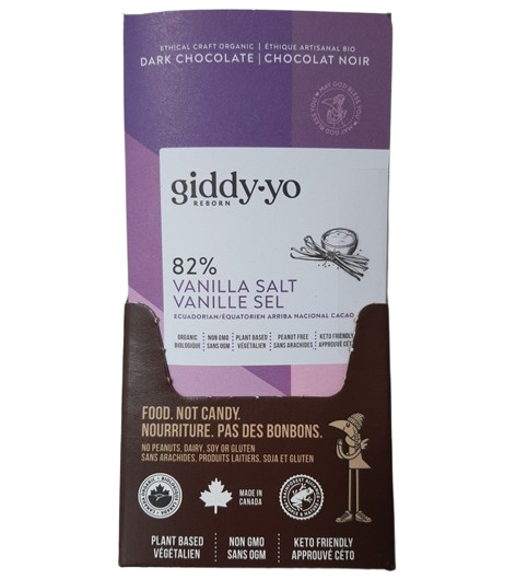 Giddy Yo Vanilla Salt 82% Certified Organic Dark Chocolate Bars