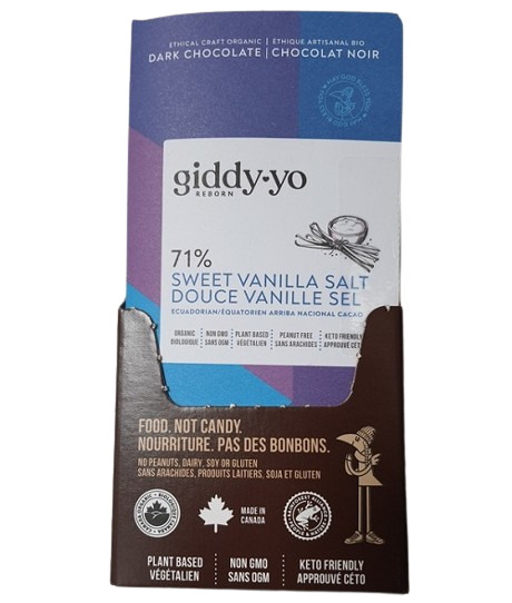 Giddy Yo Sweet Vanilla 71% Certified Organic Dark Chocolate Bars