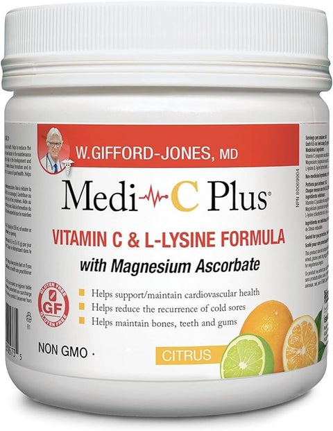 W. Gifford-Jones MD Medi-C Plus Vitamin C & Lysine Formula with Magnesium Ascorbate Citrus