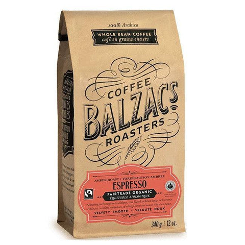 Expires March 2025 Clearance Balzac's Coffee Roasters Whole Bean Coffee Amber Roast Espresso Fairtrade Organic Velvety Smooth 340g