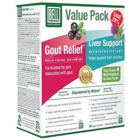 Expires March 2025 Clearance Bell Lifestyle Products Value Pack Gout Relief & Liver Support 60/60 Capsules