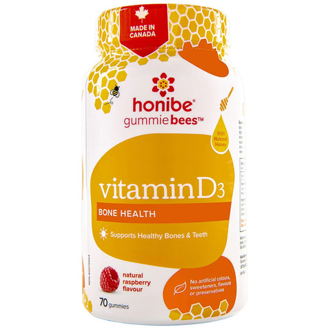 Honibe GummieBees Vitamin D3 Bone Health- Natural Raspberry Flavour 70 Gummies