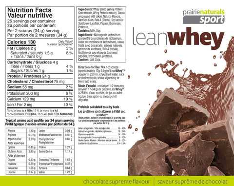 Prairie Naturals Sport Lean Whey Protein Powder (Various Flavours)