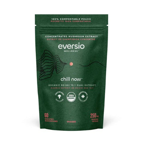 Expires October 2024 Clearance Eversio Wellness CHILL Reishi Capsules Reusable Pouch 60 Capsules