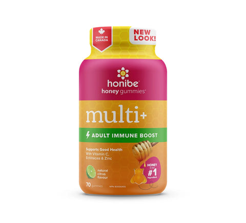 Honibe GummieBees Multi+ Adult Immune Boost With Vitamin C, Echinacea & Zinc - Natural Citrus Flavour 70 Gummies